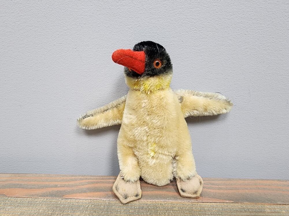 Vintage Steiff Stuffed Animal Mohair Peggy Penguin 1960s Plush 5" Button